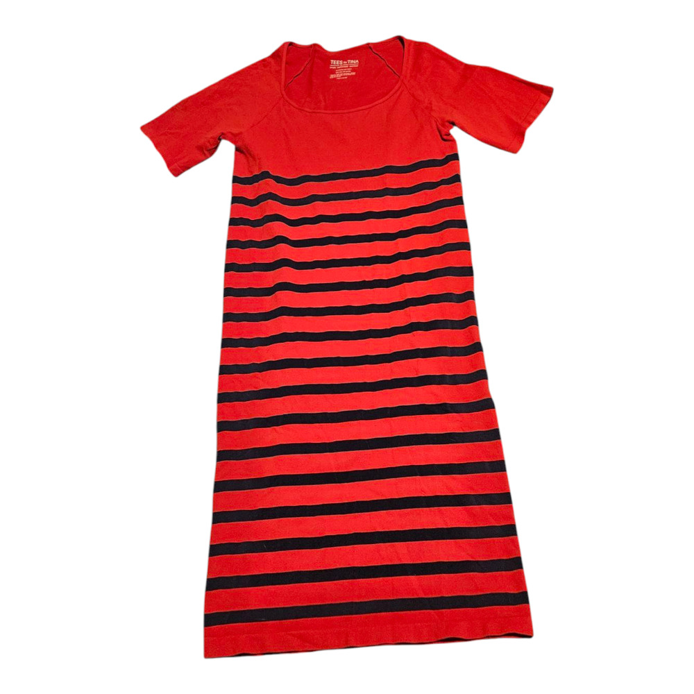 Tees by Tina One Size Short Sleeve Red and Black T-Shirt Dress